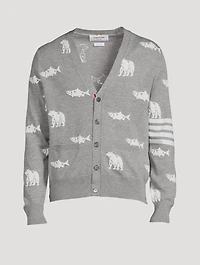Wool Bear And Salmon Intarsia Cardigan