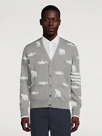 Wool Bear And Salmon Intarsia Cardigan