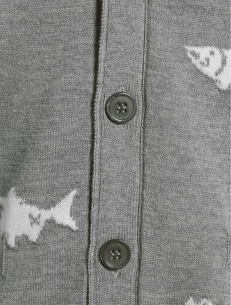 Wool Bear And Salmon Intarsia Cardigan