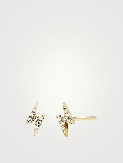 14K Gold Mini Lightning Bolt Stud Earrings With Diamonds