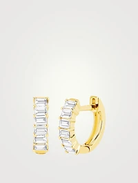 14K Gold Baguette Huggie Earrings With Diamonds