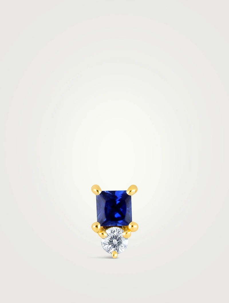 14K Gold September Birthstone Stud Earring With Sapphire And Diamond