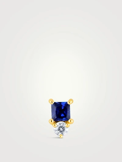 14K Gold September Birthstone Stud Earring With Sapphire And Diamond