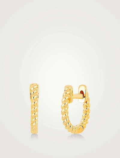 14K Gold Twist Mini Huggie Earrings