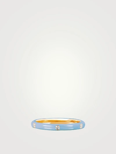 14K Gold Enamel Stack Ring With Diamonds