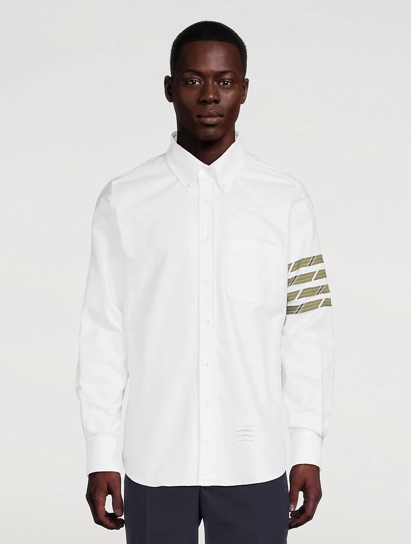 Cotton Shirt With 4-Bar Silk Stripe