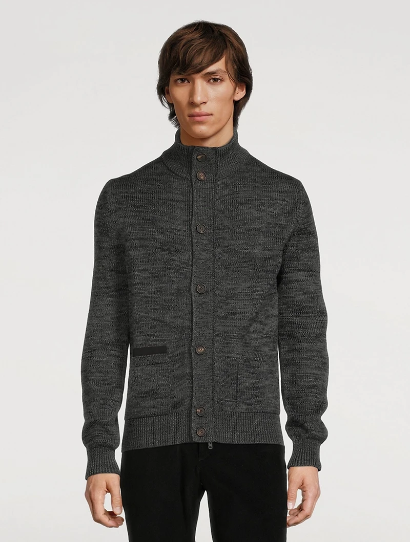 Wool Cardigan With Leather Detail