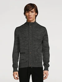 Wool Cardigan With Leather Detail