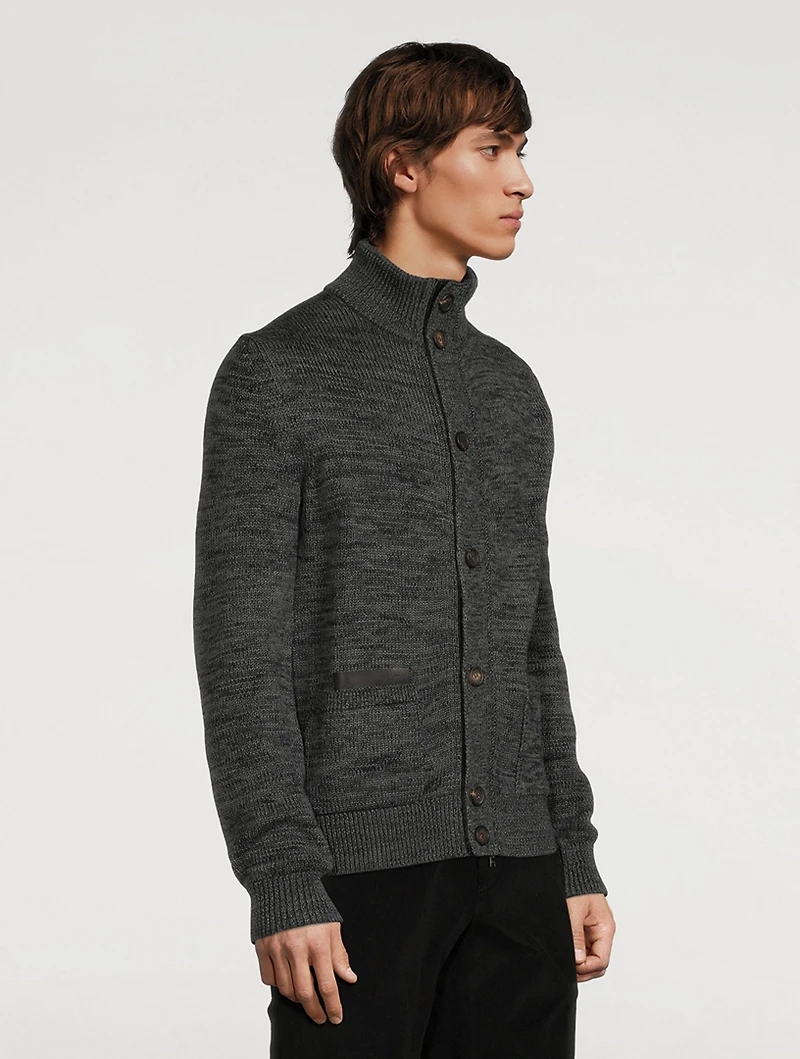 Wool Cardigan With Leather Detail