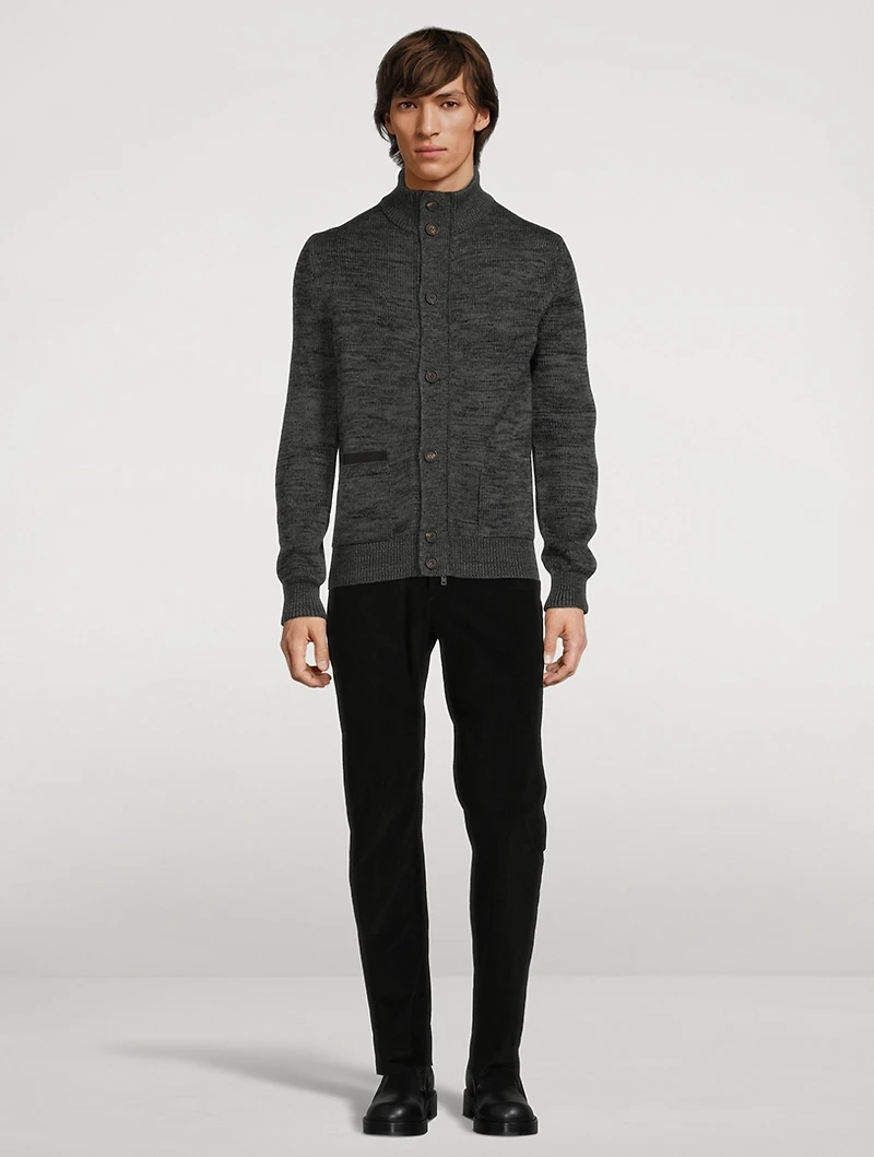 Wool Cardigan With Leather Detail