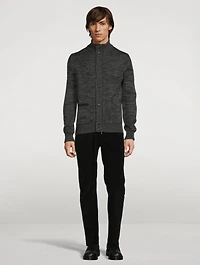 Wool Cardigan With Leather Detail