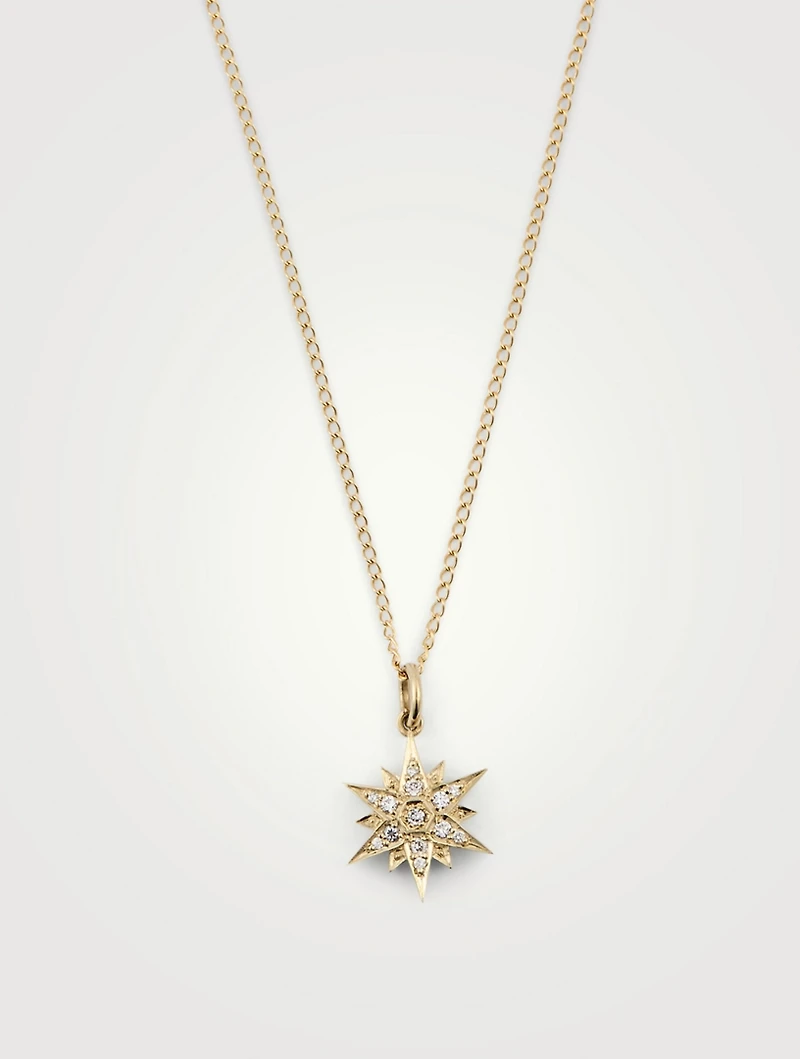 North Star 10K Gold Pendant With Pavé Diamonds
