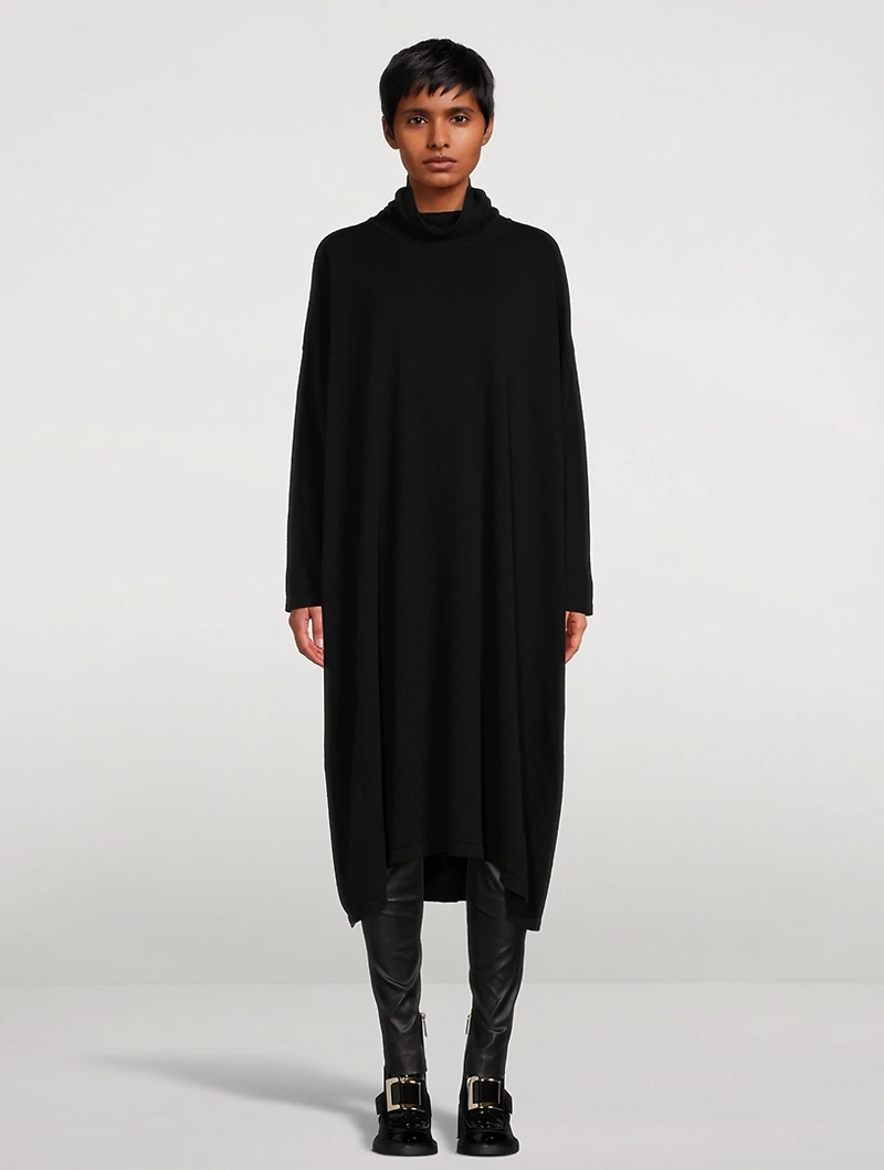 Scrunch-Neck Cashmere Sweater Dress
