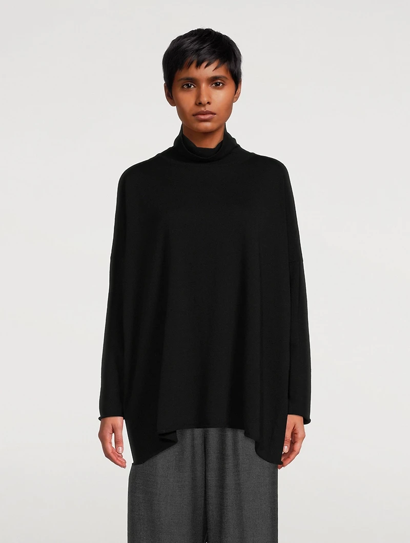 Raw-Edge Scrunch-Neck Cashmere Sweater