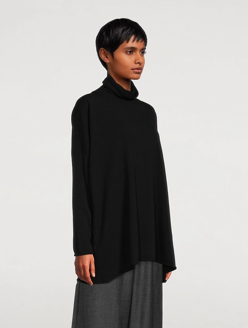 Raw-Edge Scrunch-Neck Cashmere Sweater