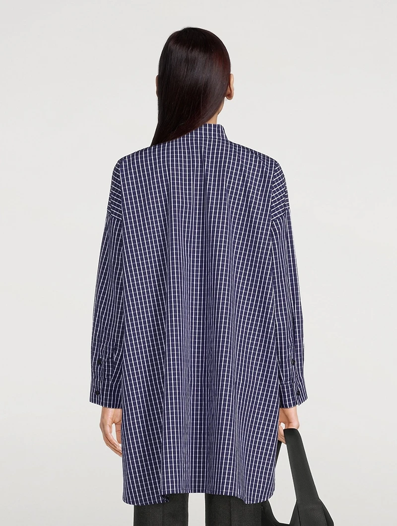 Cotton Poplin A-Line Shirt Plaid Print