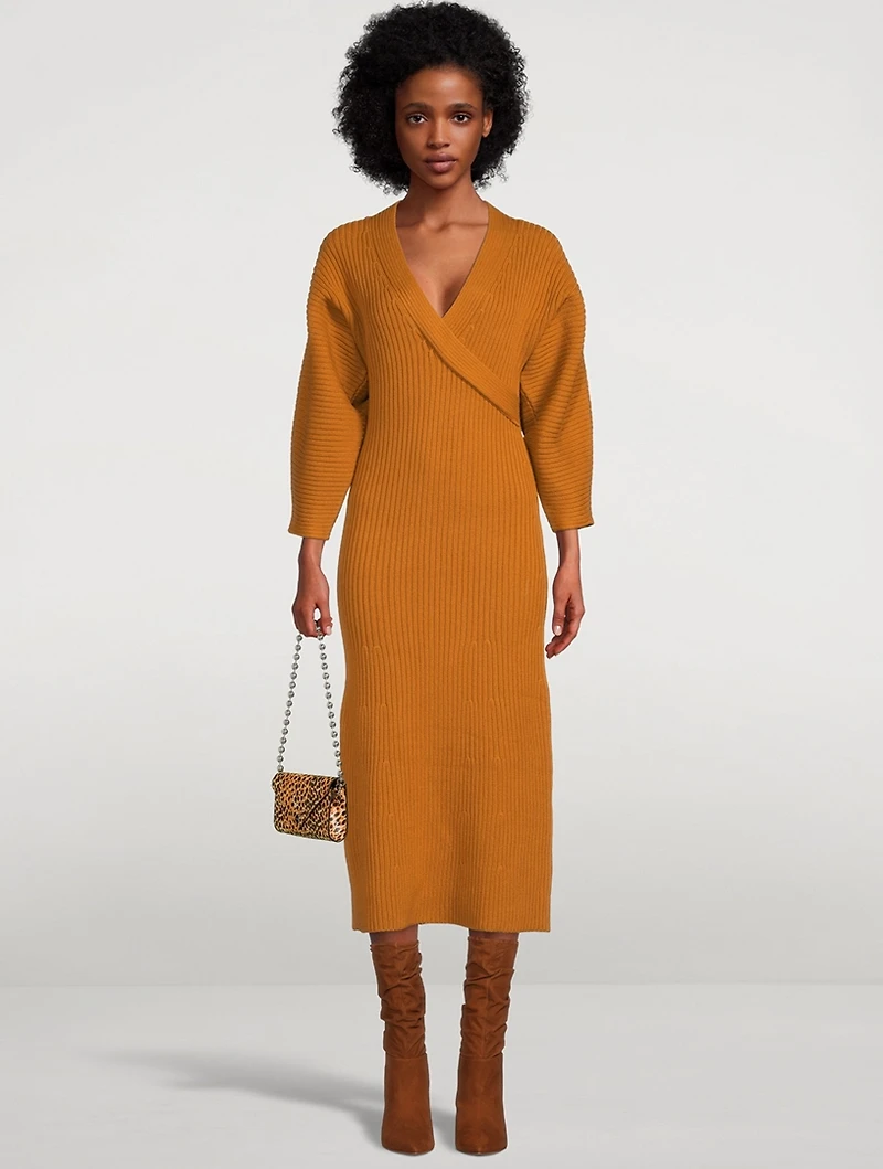 Samira Organic Cotton Knit Long-Sleeve Midi Dress
