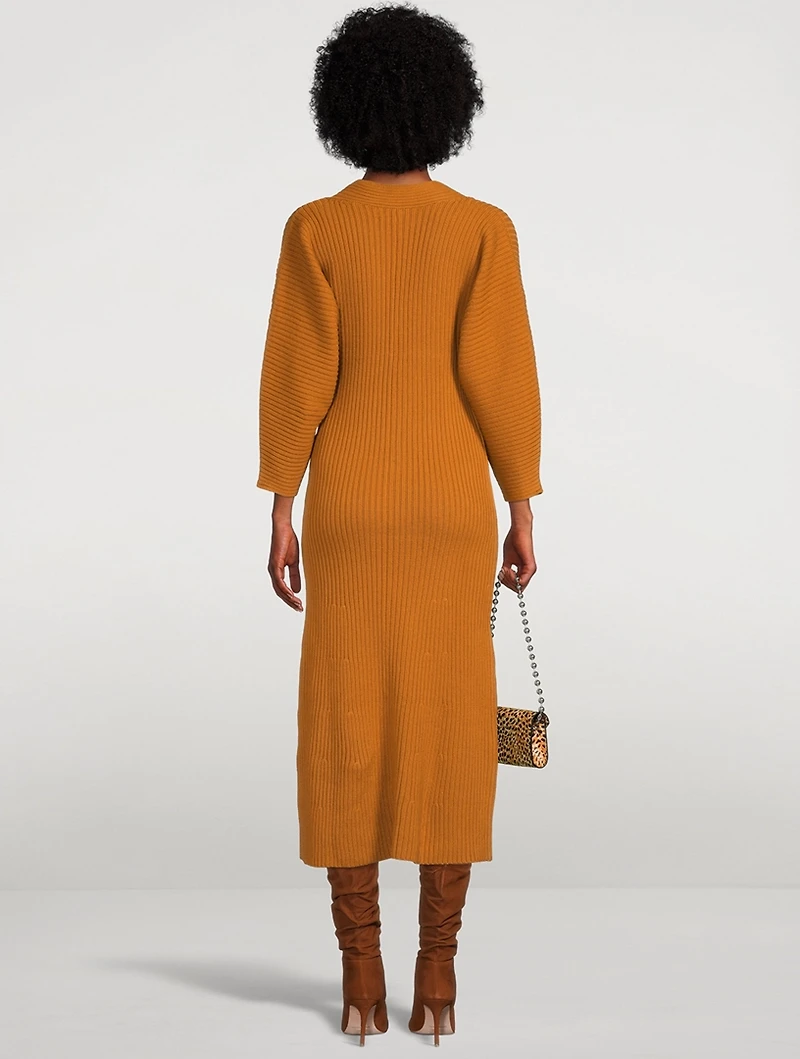 Samira Organic Cotton Knit Long-Sleeve Midi Dress