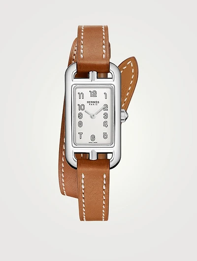 Nantucket TPM Double Tour Leather Strap Watch, 17 x 23mm