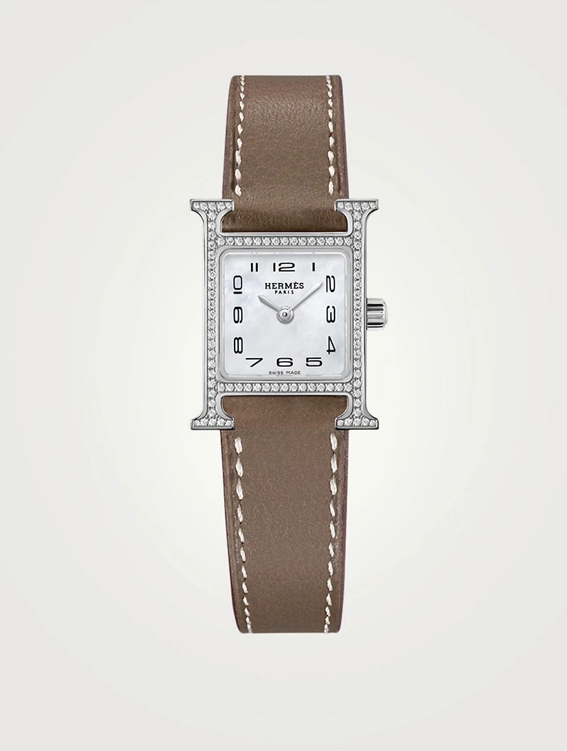 Heure H TPM Single Tour Leather Strap Watch With Diamonds, 17.2 x 17.2mm