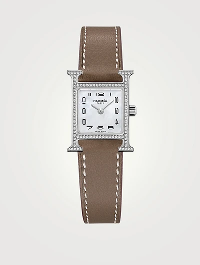 Heure H TPM Single Tour Leather Strap Watch With Diamonds, 17.2 x 17.2mm