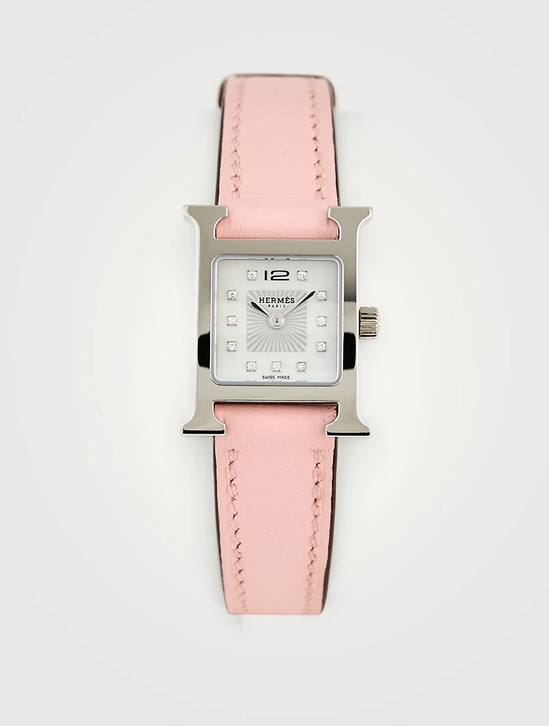 Heure H TPM Leather Strap Watch With Diamonds, 17.2 x 17.2mm