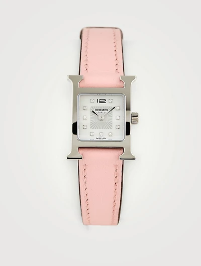 Heure H TPM Leather Strap Watch With Diamonds, 17.2 x 17.2mm