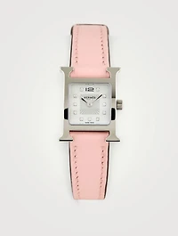 Heure H TPM Leather Strap Watch With Diamonds, 17.2 x 17.2mm