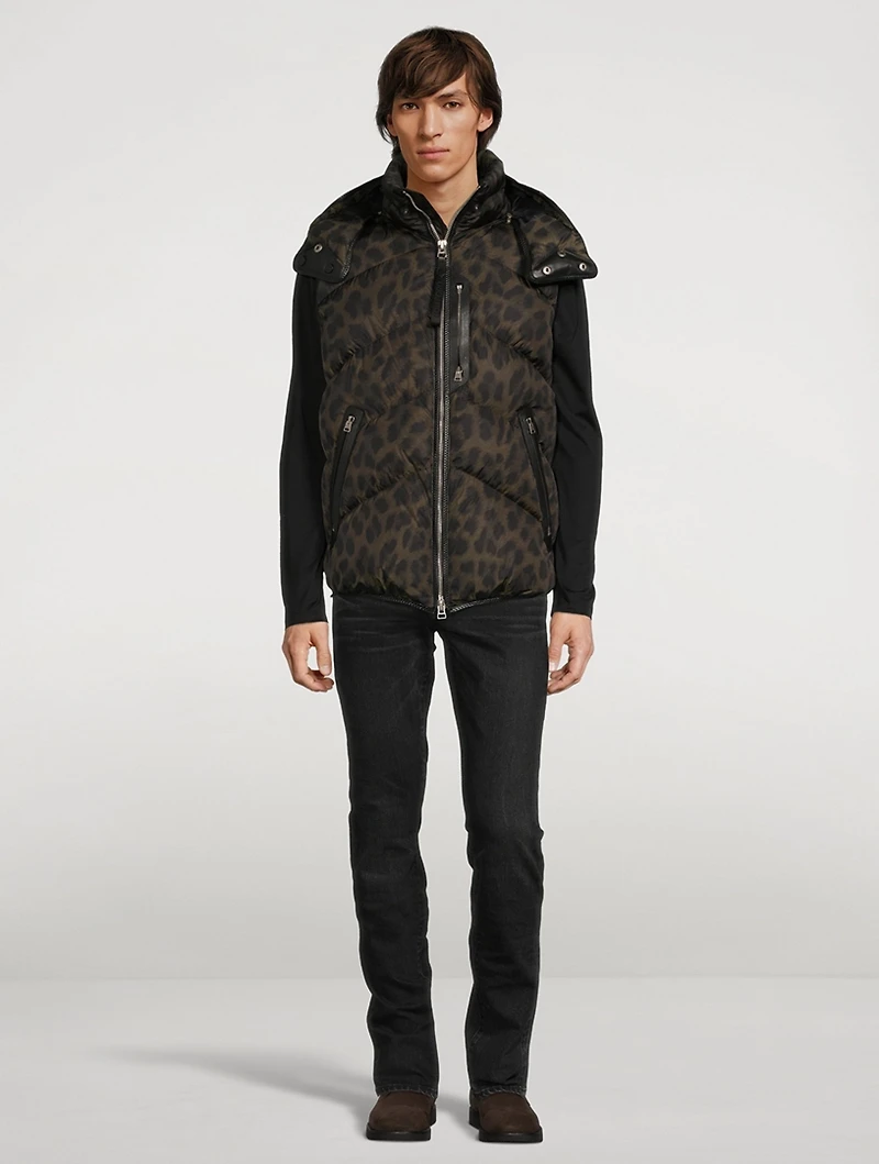 Nylon Down Vest Leopard Print