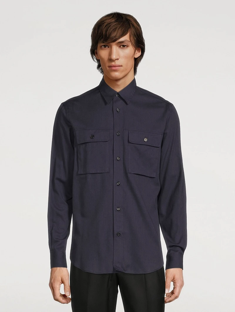 Wool And Cotton Patch-Pocket Shirt