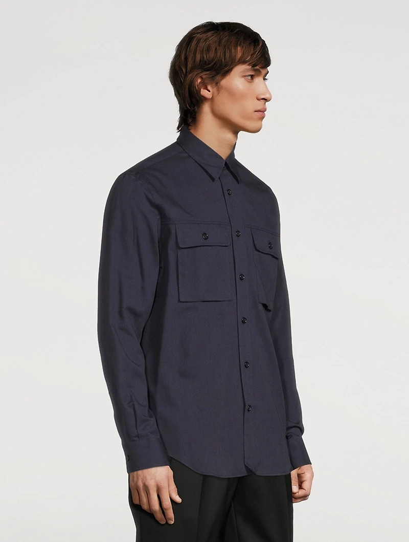 Wool And Cotton Patch-Pocket Shirt