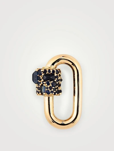 Medium Stoned Chubby Lock 14K Gold Pendant With Blue Sapphires
