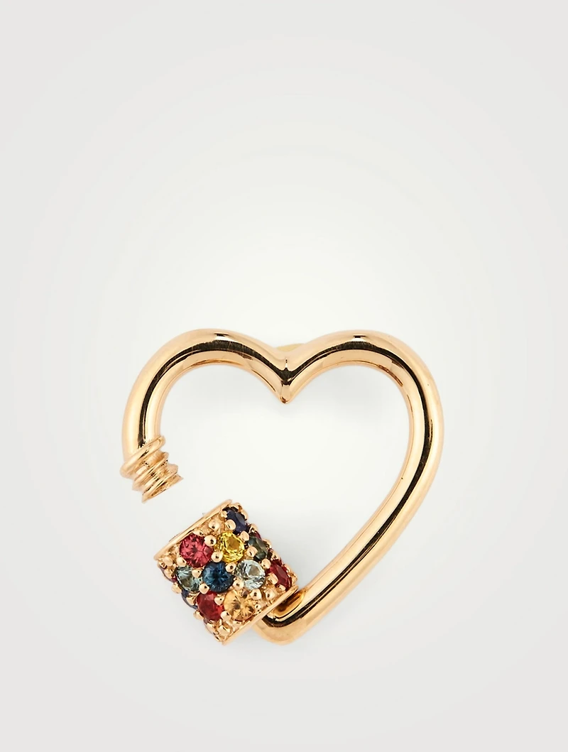 Stoned Heartlock 14K Gold Pendant With Harlequin Sapphires