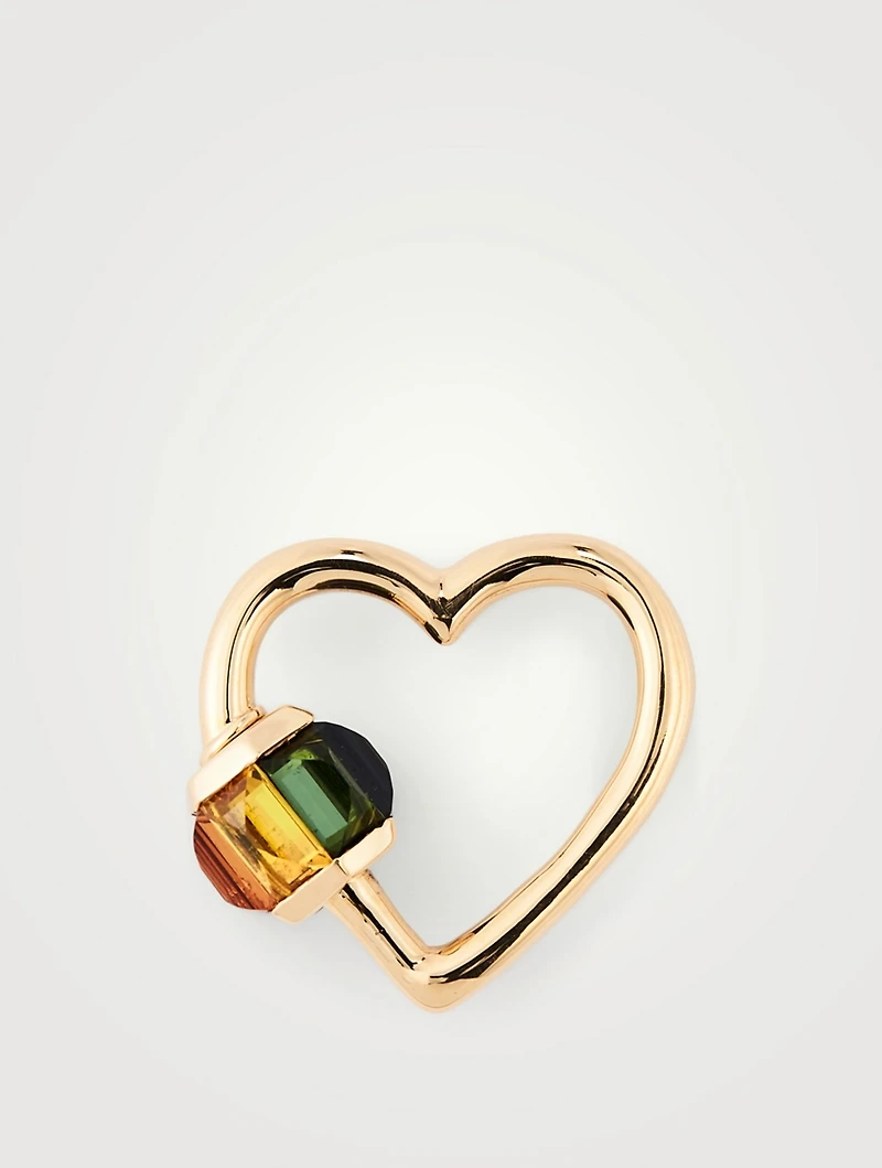 Total Baguette Heartlock 14K Gold Pendant With ROYGBV Stones