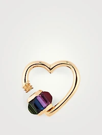 Total Baguette Heartlock 14K Gold Pendant With ROYGBV Stones