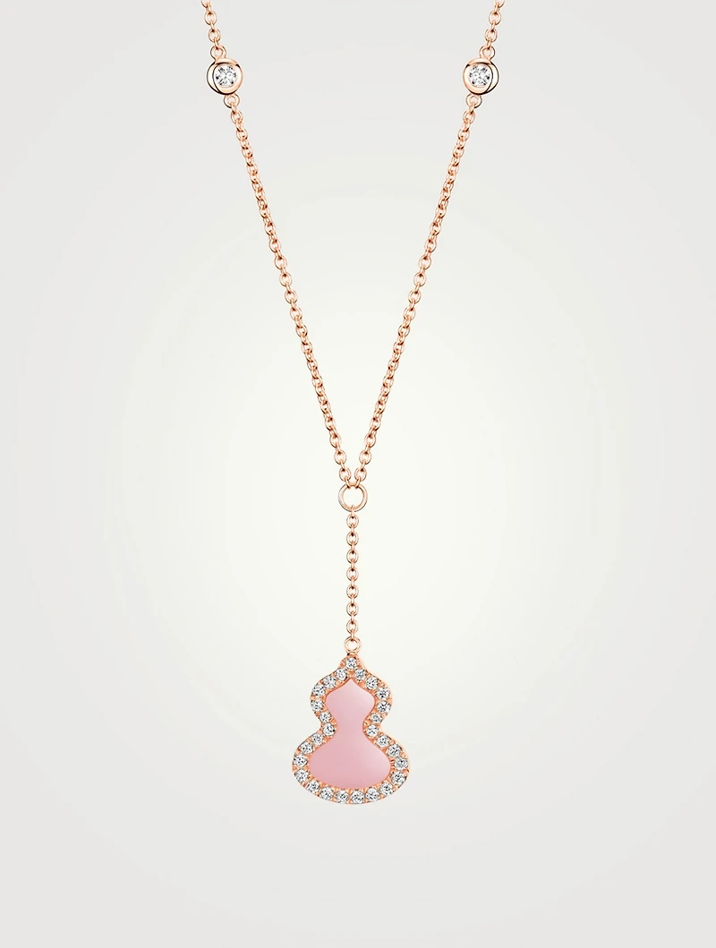Petite Wulu 18K Rose Gold Necklace With Pink Opal And Diamonds