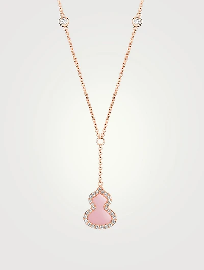 Petite Wulu 18K Rose Gold Necklace With Pink Opal And Diamonds