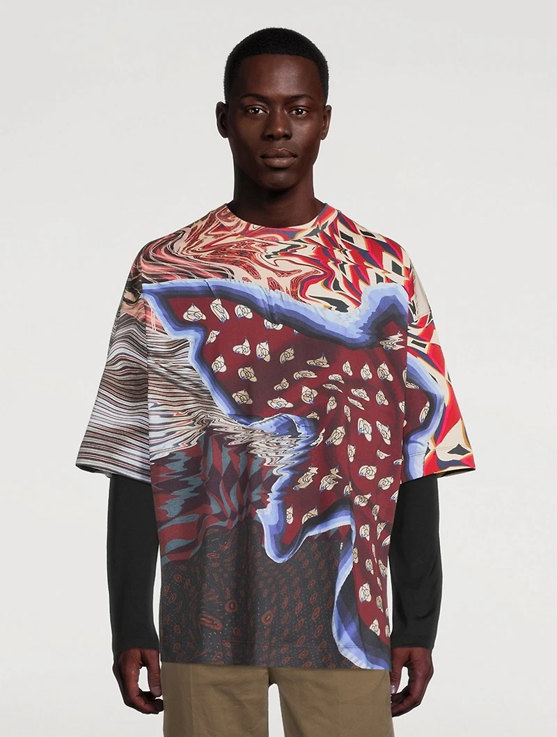 Cotton T-Shirt Distorted Print