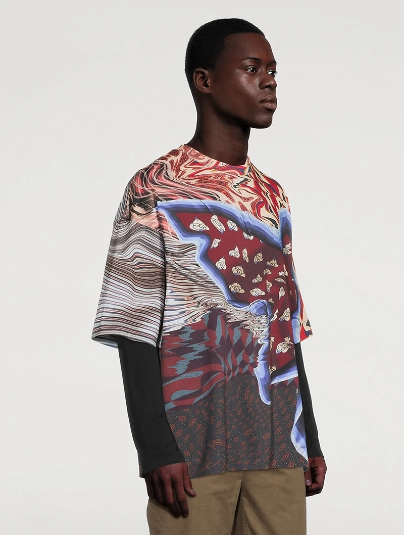 Cotton T-Shirt Distorted Print
