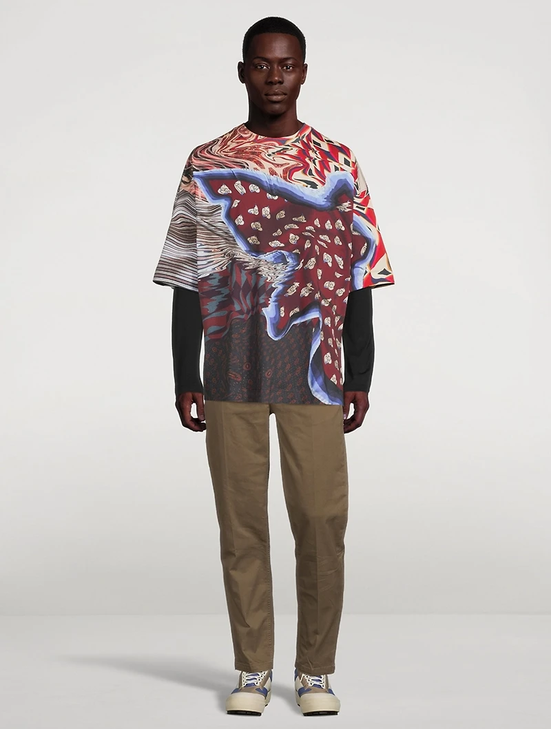 Cotton T-Shirt Distorted Print