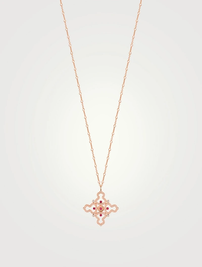 Wulu 18K Rose Gold Necklace With Diamonds And Ruby