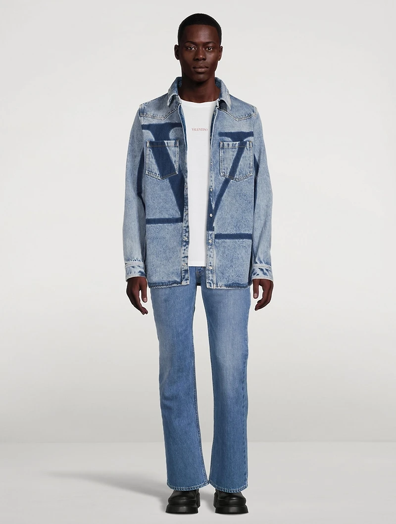 Cotton V-Logo Denim Shirt