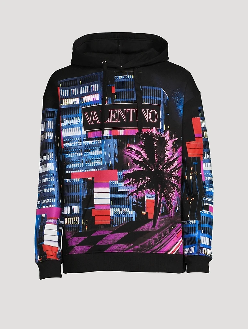 Cotton Hoodie Electric City Print