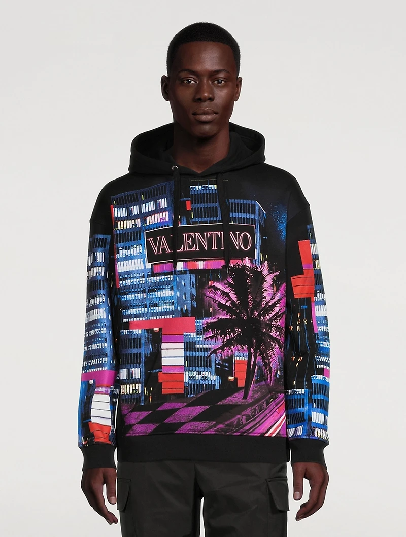 Cotton Hoodie Electric City Print