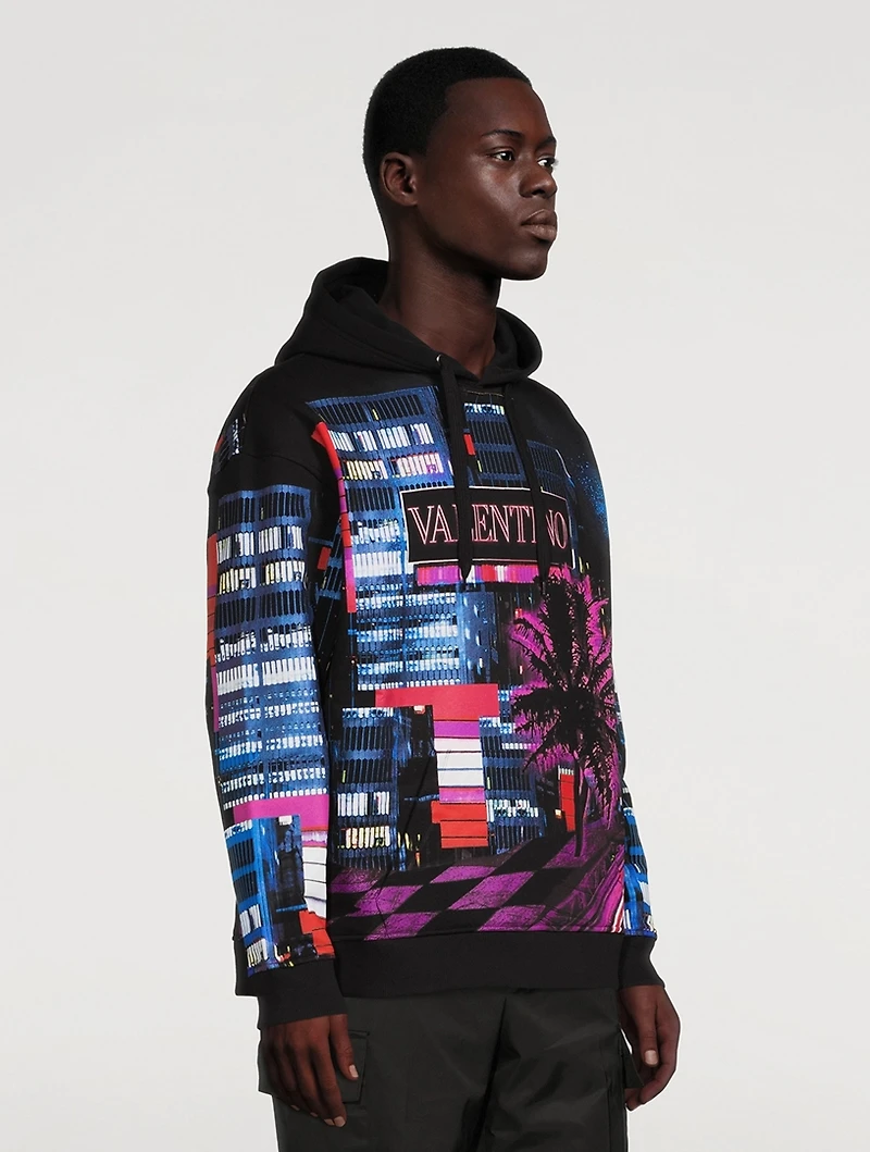 Cotton Hoodie Electric City Print