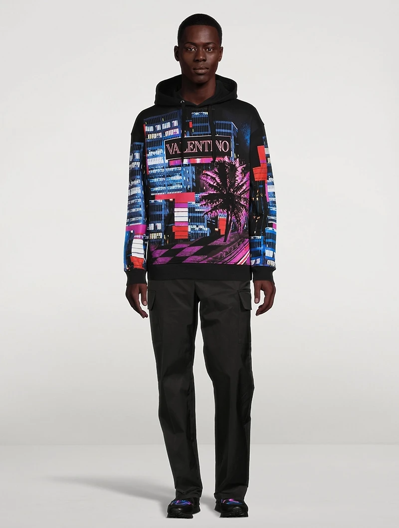 Cotton Hoodie Electric City Print