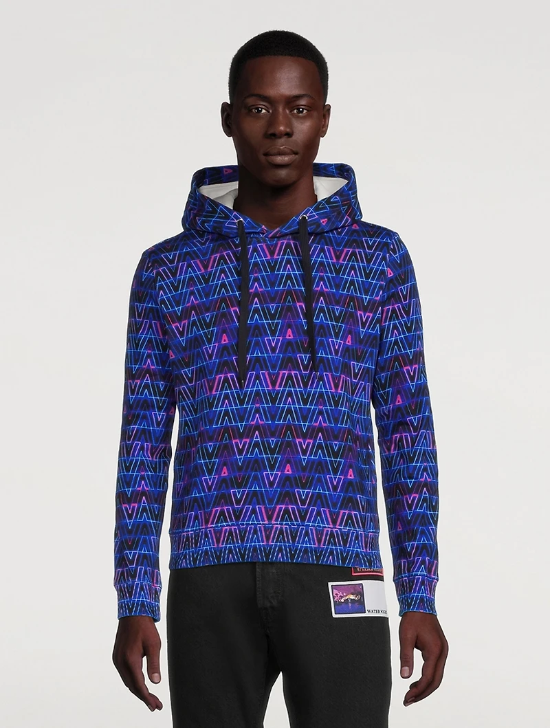 Cotton Hoodie Neon V Optical Print