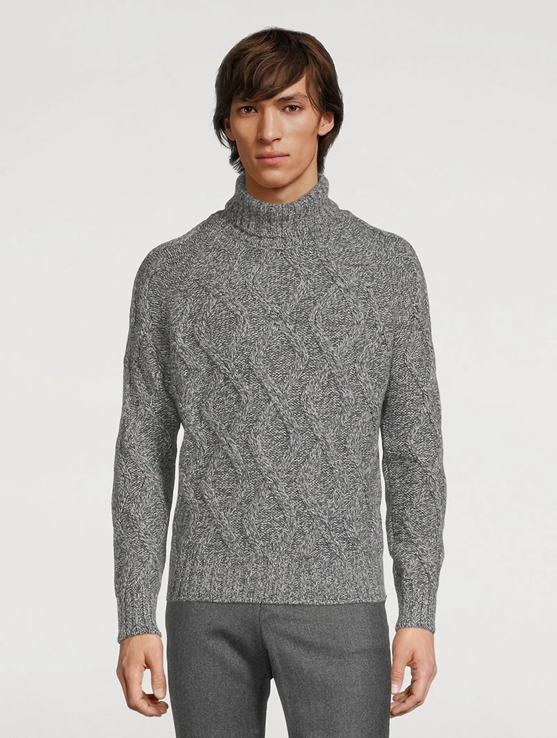 Wool Point-Stitch Turtleneck Sweater