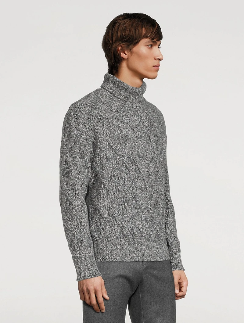 Wool Point-Stitch Turtleneck Sweater