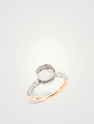 Petit Nudo 18K Rose And White Gold Ring With Topaz Diamonds